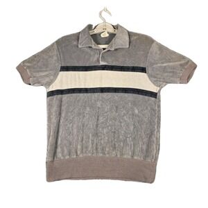 Vintage Country Touch Velour Terrycloth Polo Shirt Mens Medium Gray USA Made 80s